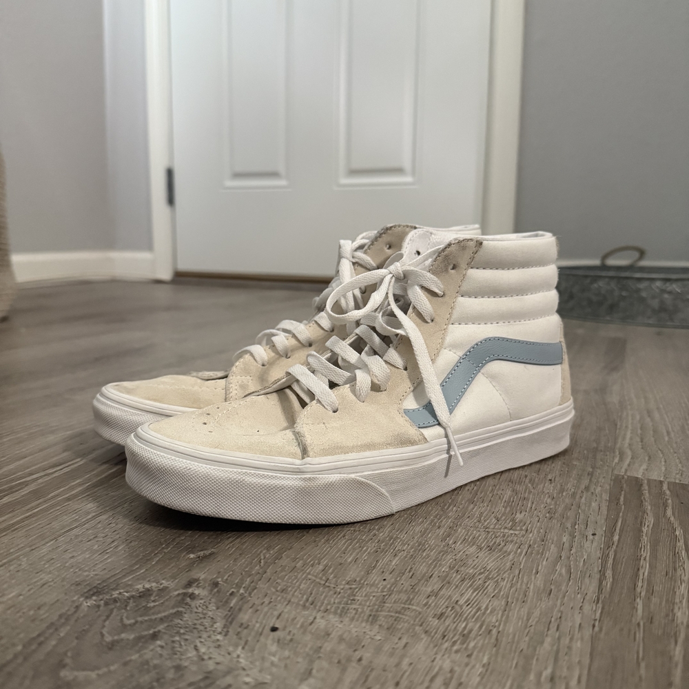 Vans Skate High-Top Sneakers in Cream and Blue